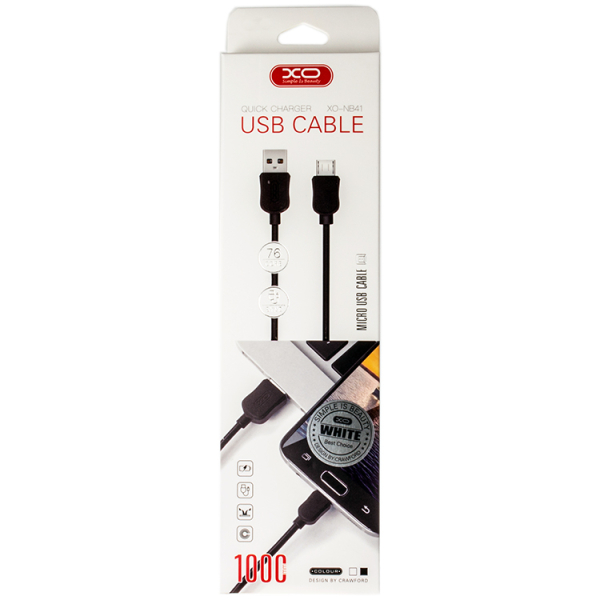 USB Cable XO NB41  2.1A Quick Charge Micro USB, Прорезиненый White