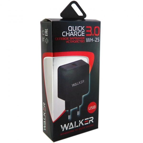 СЗУ Walker WH-25 Quick Charge 3.0 1USB 2.4A 2.4А, Black