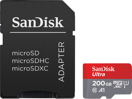 SanDisk microSDXC 200GB Ultra A1 C10 UHS-I 100MB/s+SD