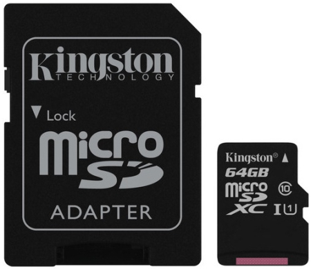 Kingston microSDXC 64Gb Canvas Select U1 (R80/W10)+ad