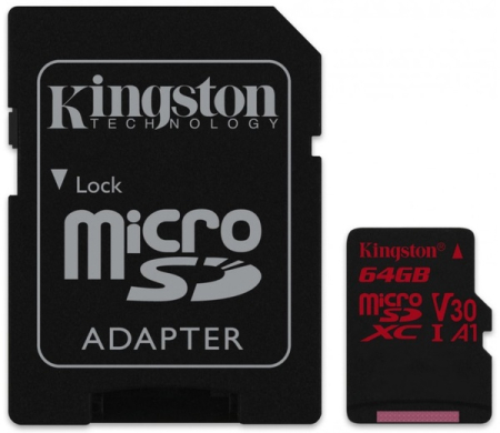 Kingston microSDXC 64Gb Canvas React U3 A1 (R100/W80)+ad