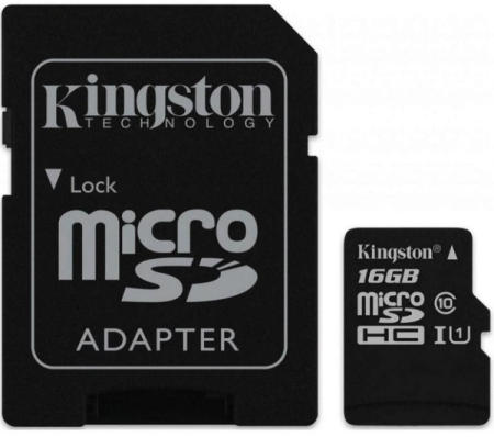 Kingston microSDHC 16Gb Canvas Select U1 (R80/W10)+ad