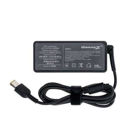 Блок питания для ноутбука Lenovo (20V 3.25A 65W) Square (LE65WQС)+ каб. пит. 1.8м + гар. 12мес.