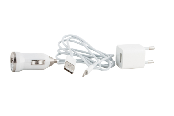 Зарядное устройство PowerPlant USB - Lightning (iPhone 5) 12V+220V+kab, 1A